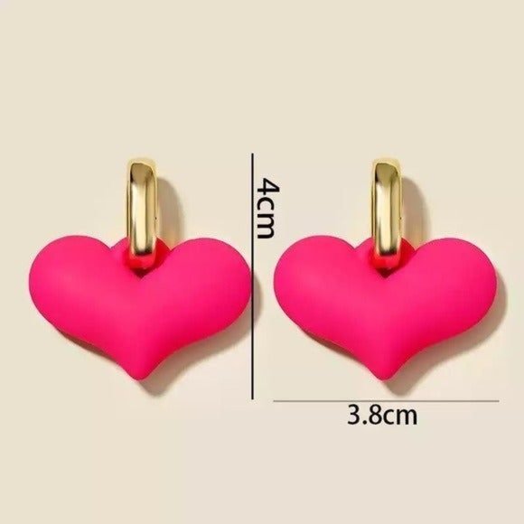 *50% OFF! 2 pair Heart earrings gold pink teal blue dangle drop hearts Y2k retro - Picture 3 of 5
